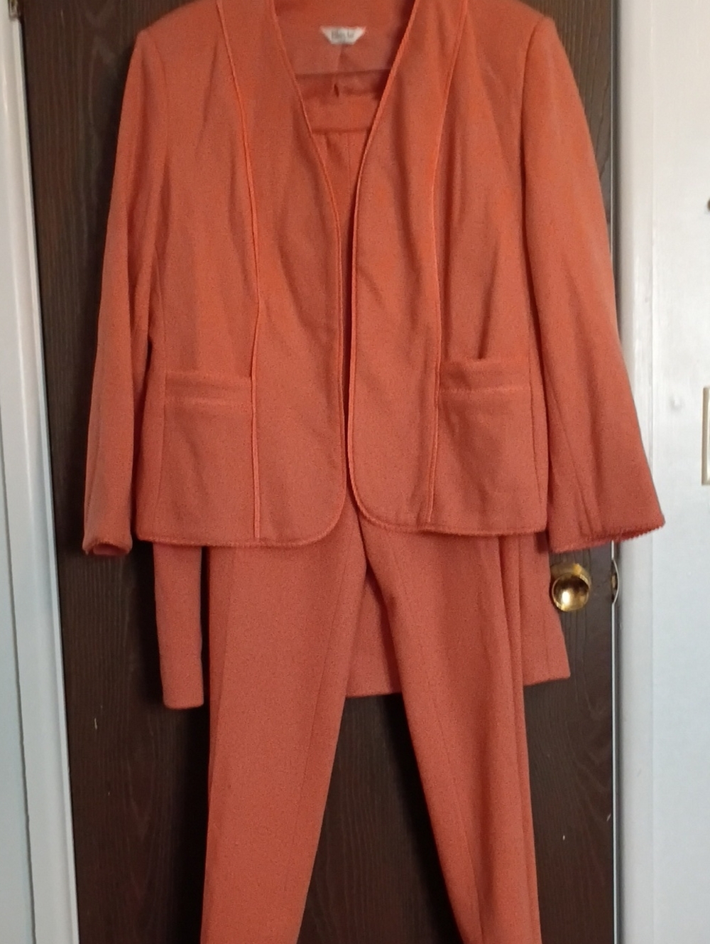 Women's 100%Wool Orange Three-Piece Suit Jacket, Pants & Skirt